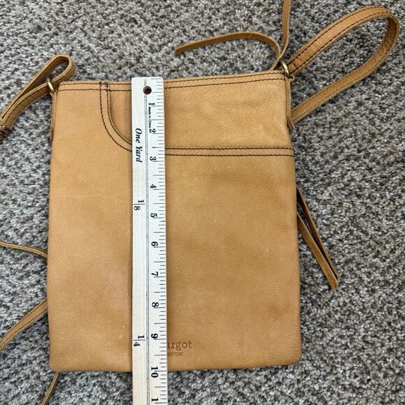 Margot New York Split Pocket Leather Crossbody Bag Cognac Brown Zippered Purse - Picture 9 of 13